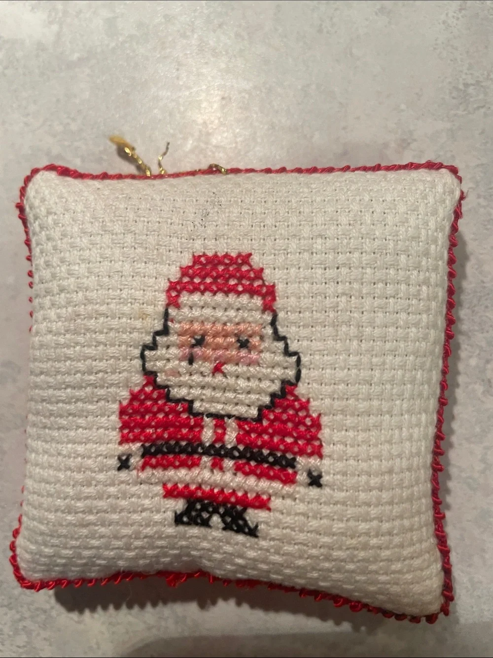 Vintage Needlepoint Stickpin and Santa Ornament